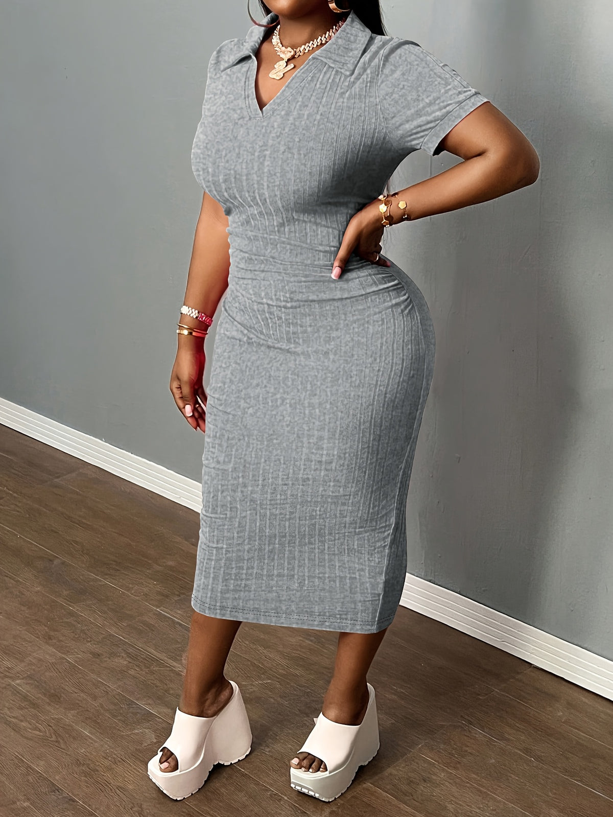 Bodycon Midi Pencil Dress for Women | Sexy Slim Fit Short Sleeve Club Dress | Elegant Cocktail Party Dress | Casual Summer Bodycon Dress Women