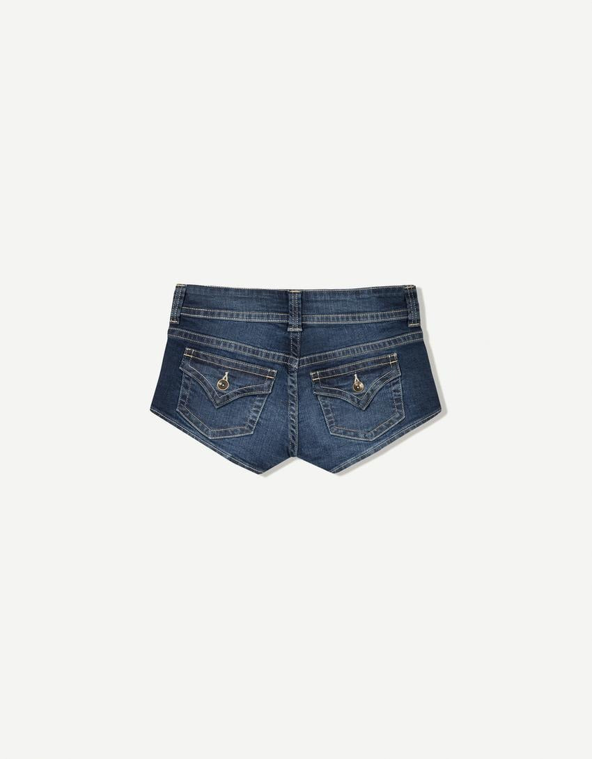 Low Rise Double Button Denim Shorts for Women - Bodycon Slim Fit Back Pocket Hot Pants, Sexy Casual Office Vacation Jean Shorts for Summer