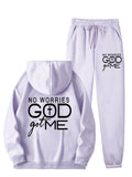 No Worries God Got Me Hoodie and Sweatpants Set Women 2 Piece Christian Jogger Tracksuit - Graphic Print Fall Loungewear Outfit