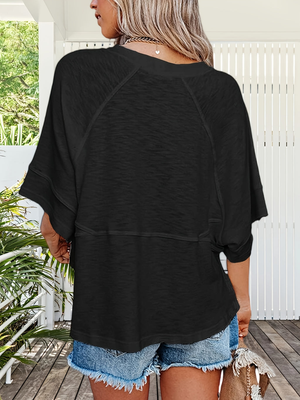 Women's Flowy Batwing Half Sleeve Crewneck T-Shirt Solid Color Loose Fit Casual Summer Top Cute Basic Tee