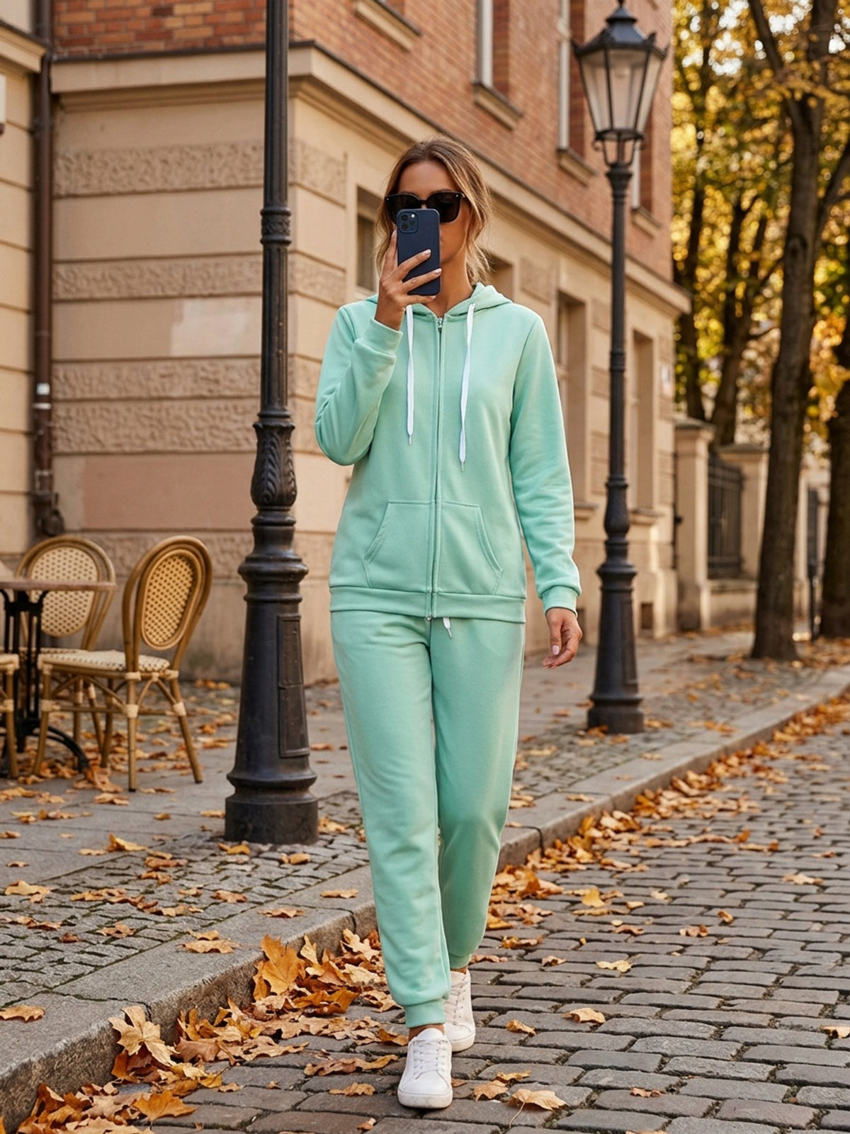 Women's Zip-Up Hoodie Jogger Set 2 Piece Tracksuit Sweatsuit Casual Solid Color Sweatpants Outfit S-XXL