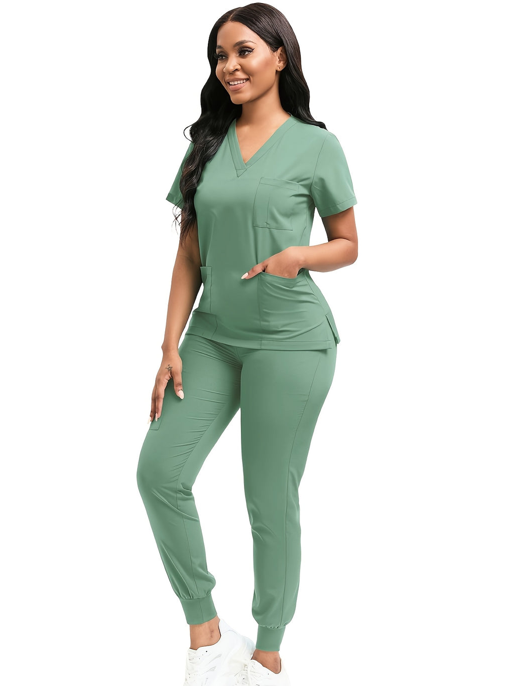 Women Scrub Set V-Neck Top & Jogger Pants 2pcs Nursing Uniform Suit Workwear for Hospital Dental Clinic Pet Clinic | Mira Roam