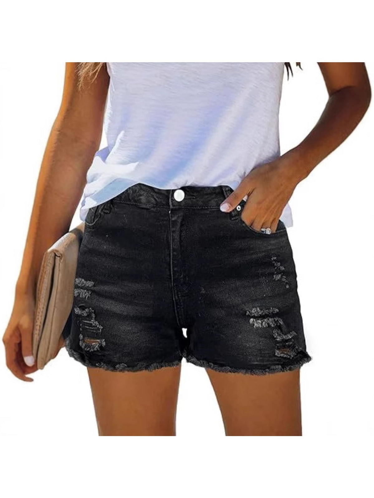 High Waisted Ripped Denim Shorts Women Casual Distressed Raw Hem Jean Shorts Loose Fit Streetwear Summer Outfits