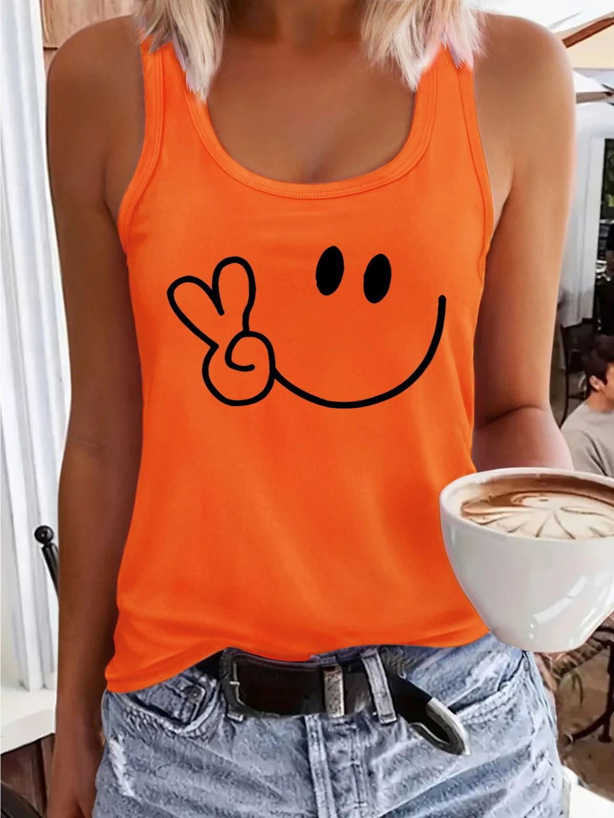 Smile Graphic Sleeveless Sports Vest for Women Elastic Athletic Tank Top Casual Outdoor Activewear Loose Fit Summer Leisure Shirt