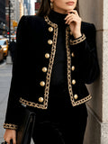 Old Money Style Fitted Button-Up Jacket for Women Elegant Round Neck Long Sleeve Coat Spring Fall Winter