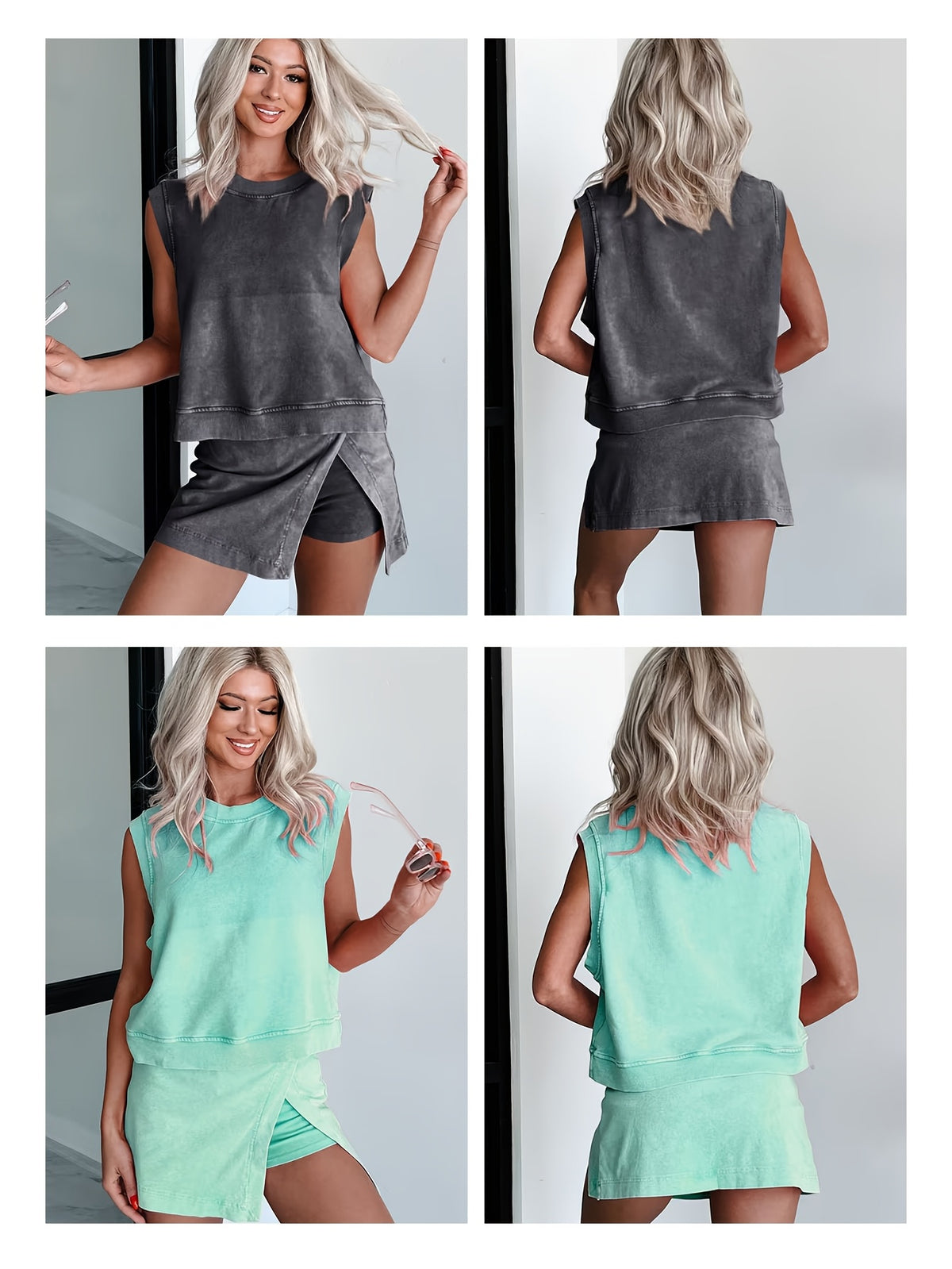 Solid Color 2-Piece Set Women Short Sleeve T-Shirt and Pants Casual Summer Matching Outfit