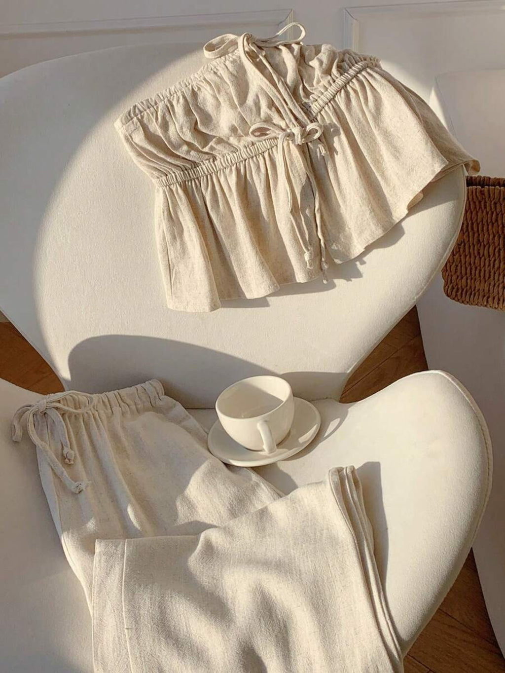 Strapless Tie Cropped Top and Wide Leg Pants 2pcs Set Women Spring Summer Vacation Casual Fresh Outfit S-XXL