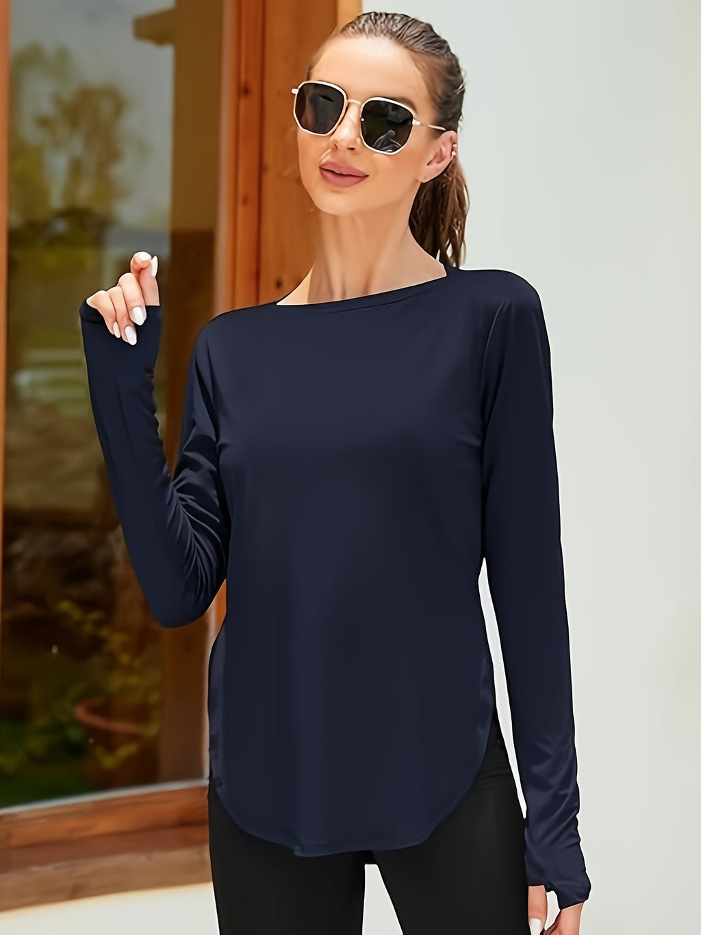 UPF 50+ Long Sleeve Shirt Women Lightweight Sun Protection Workout Athletic Outdoor Running Top Quick Dry S M L XL XXL