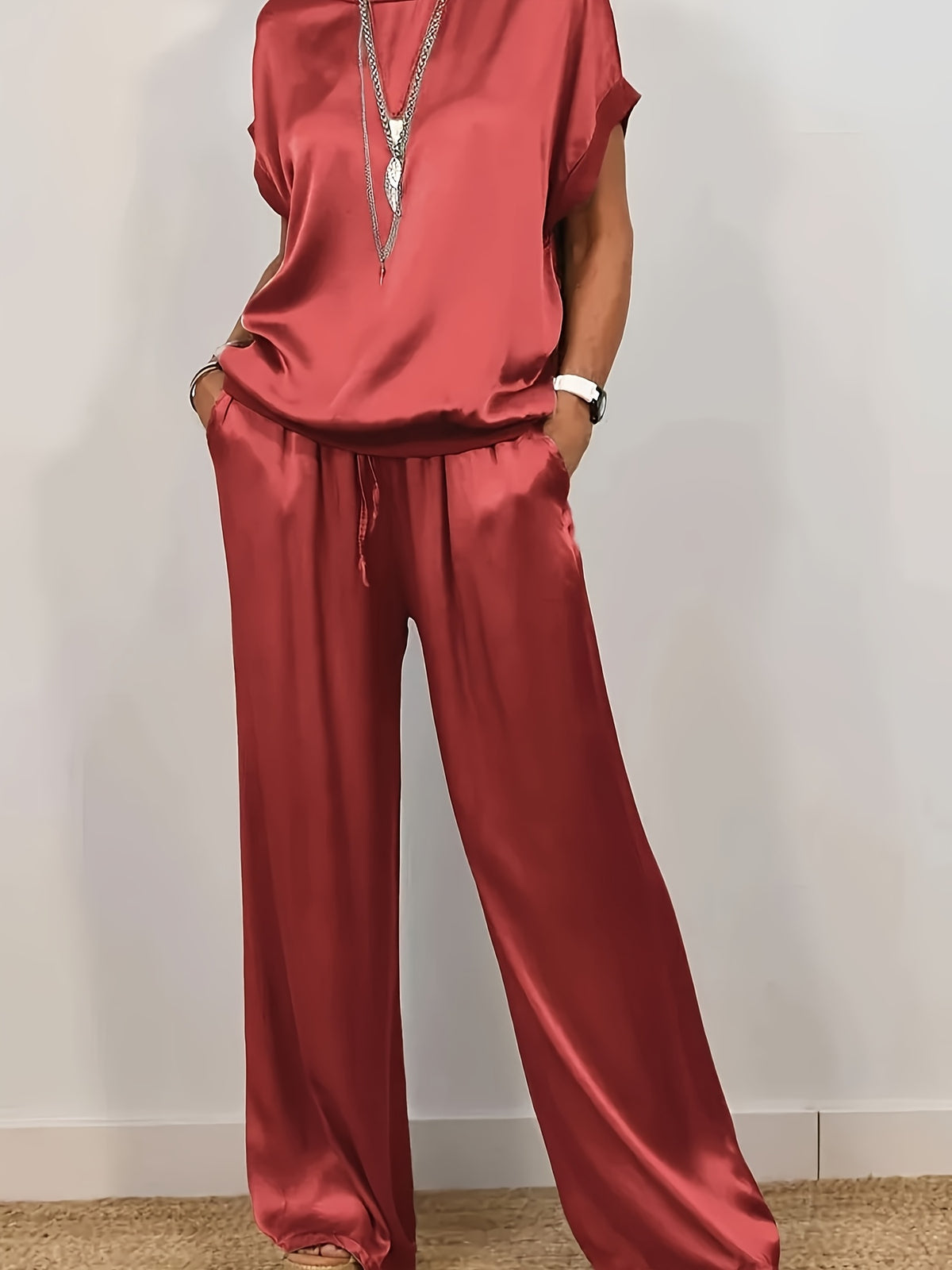 Women's 2 Piece Set Loose Shirt and Wide Leg Pants Casual Trendy Matching Outfit Spring Summer Comfortable Fashion Set