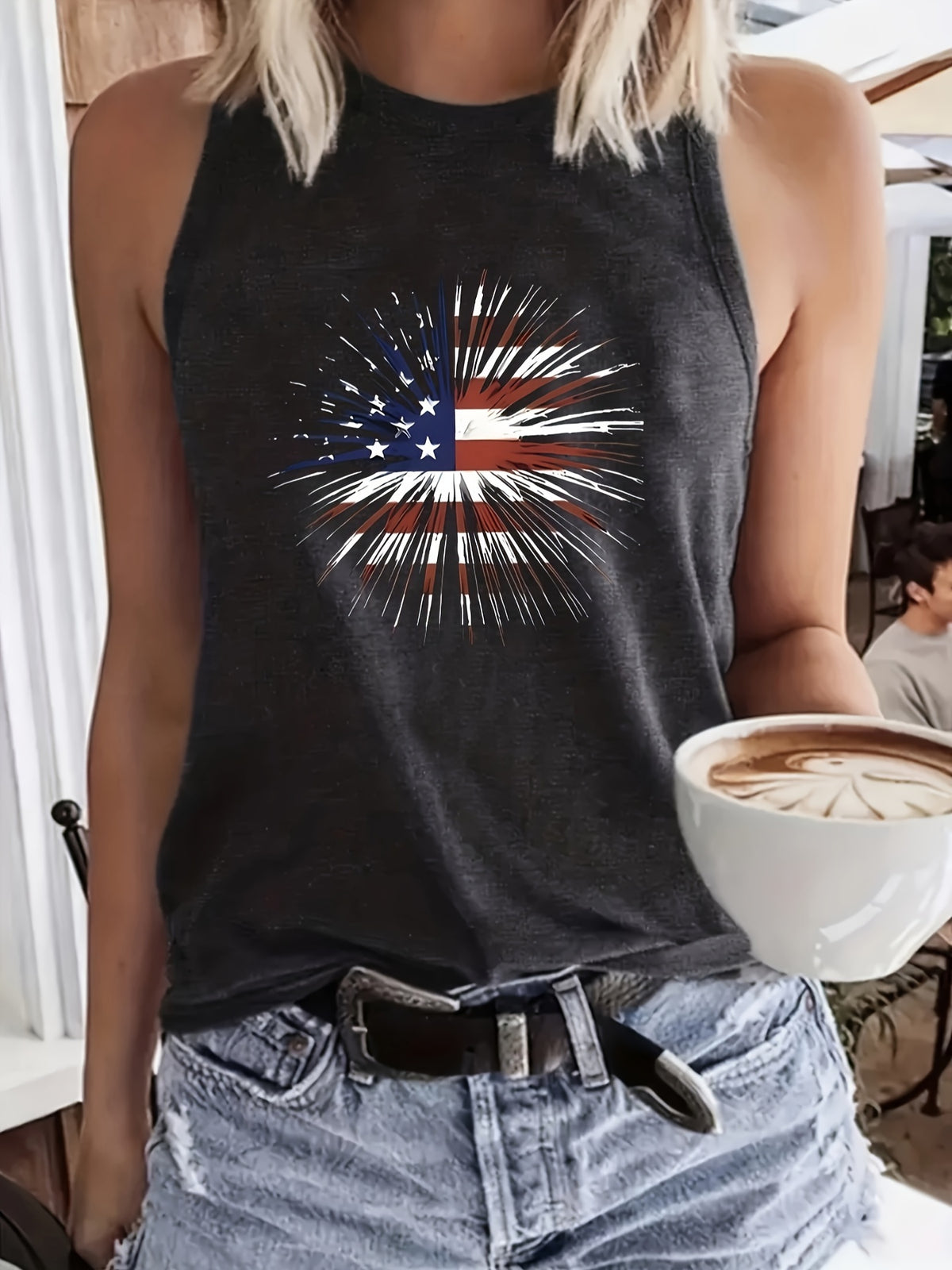 Print Vest Top Women Crew Neck Casual Everyday Sleeveless Tank Shirt Lightweight Summer Streetwear