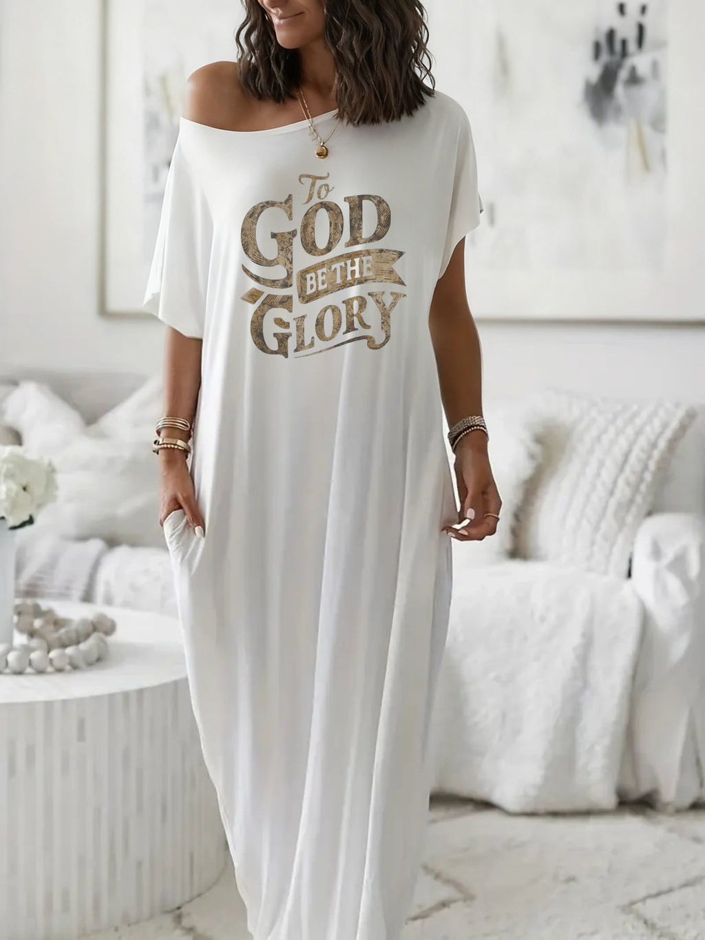 Women's Off-Shoulder One-Shoulder Maxi Dress Inspirational Verse Print Loose Casual Pencil Church Wedding Spring Summer Dress