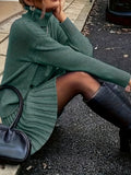High-Neck Sweater Pleated Skirt Two-Piece Set Women Elegant Drop Shoulder Long Sleeve | Chic Knit Top + Pleated Skirt Co-Ord for Fall Winter Office & Daily Wear
