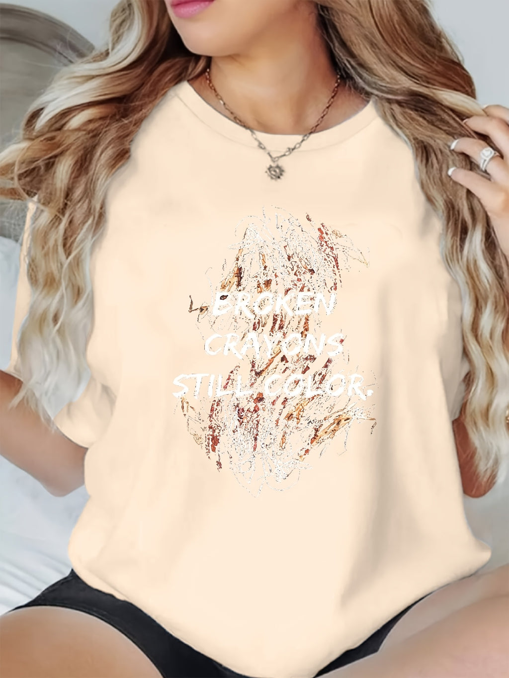 Alphabet Letter Print Tee Women Short Sleeve Crew Neck Casual Stretchy Knit T-Shirt Spring Summer Daily Wear