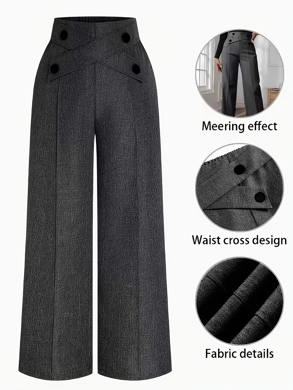 Straight Leg Dress Pants Women Button Closure Elegant All-Season Office Business Casual Daily Wear Easy Care Formal Bottoms S-XXL
