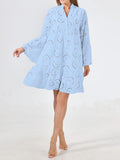 Mint Green V-Neck Bell Sleeve Lace Cut-Out Midi Dress Women Casual Party Long Dress S-XXL