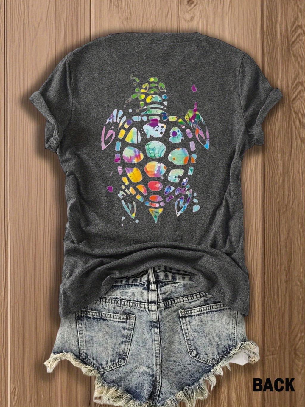 Tribal Turtle Print T-Shirt Women Colorful Artistic Double-Sided Graphic Tee Casual Beach Summer Top Nature Lover Gift S-XXL