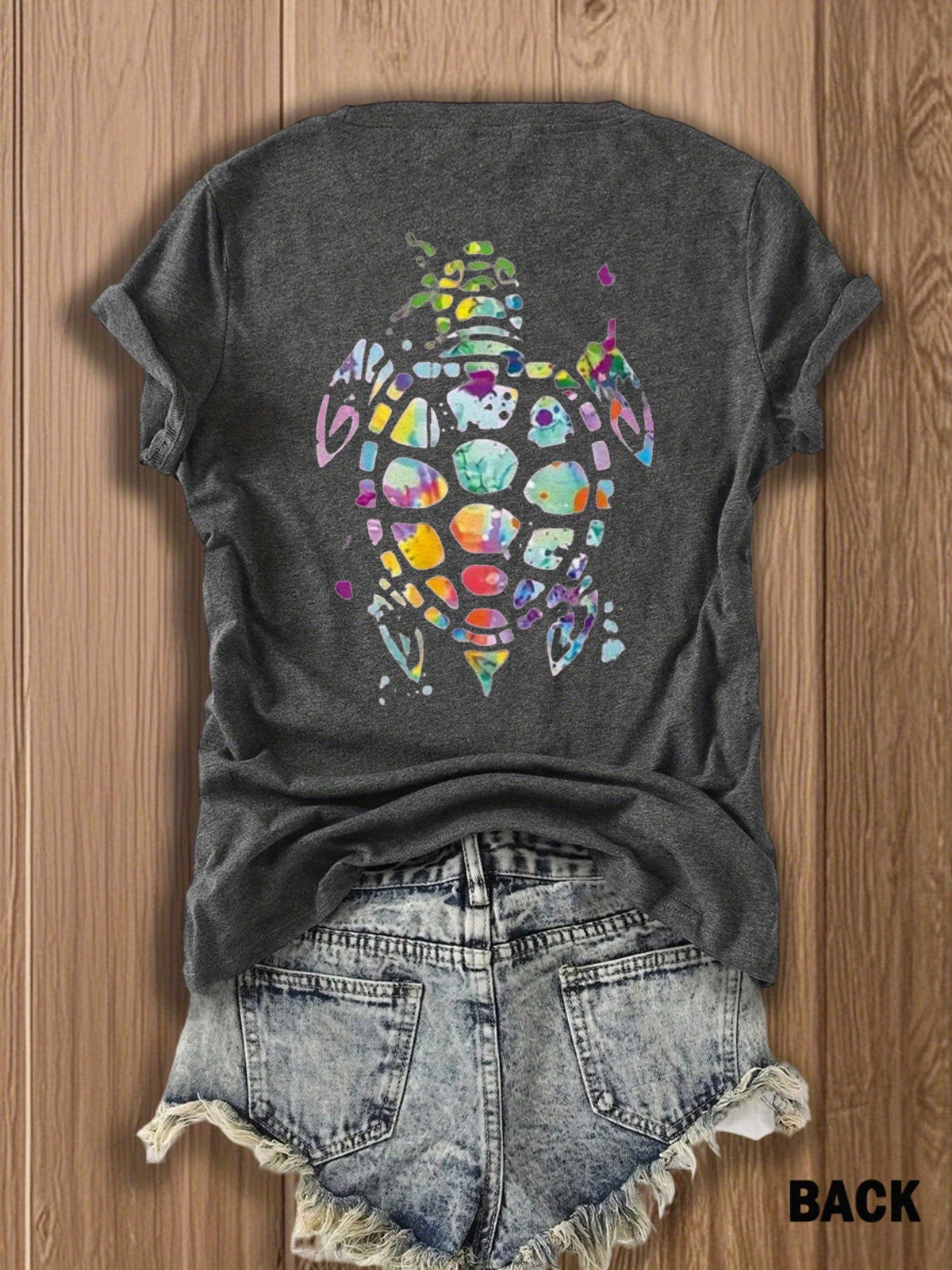 Tribal Turtle Print T-Shirt Women Colorful Artistic Double-Sided Graphic Tee Casual Beach Summer Top Nature Lover Gift S-XXL