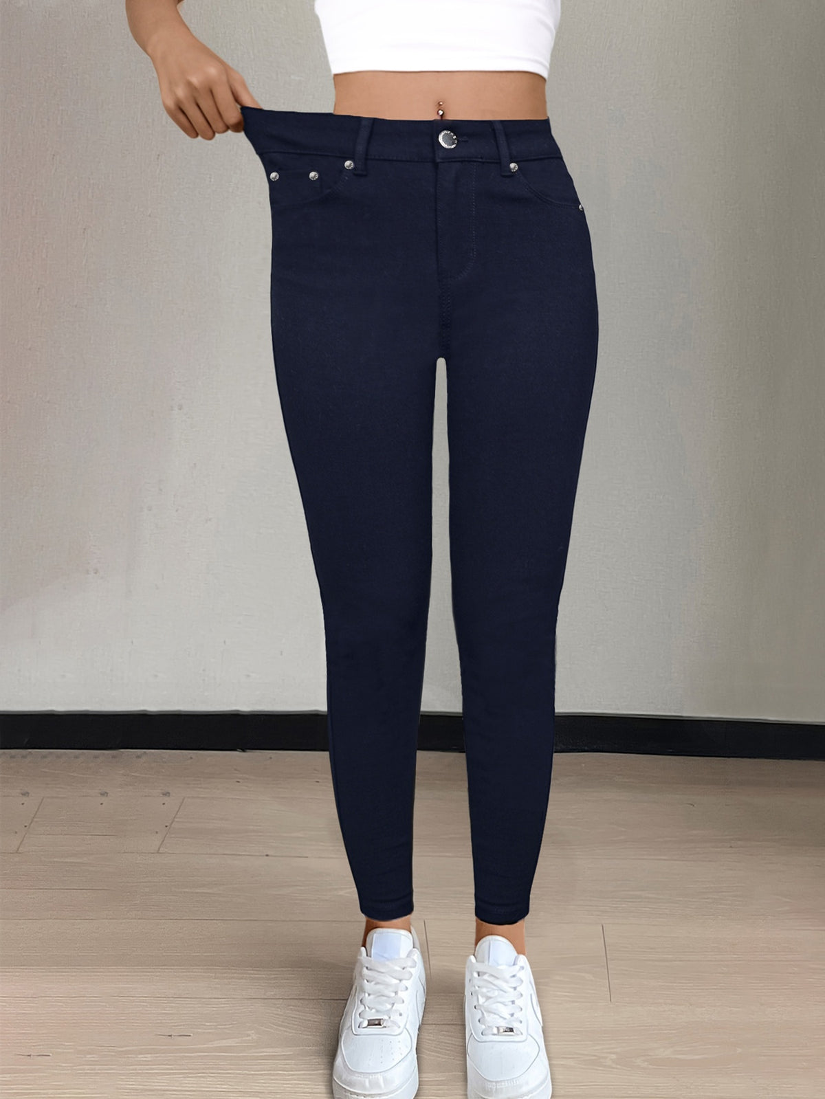 Women's High-Waist Skinny Jeans Stretchy Fabric Multi-Color Long Style Casual Streetwear Button Decor Five Pockets