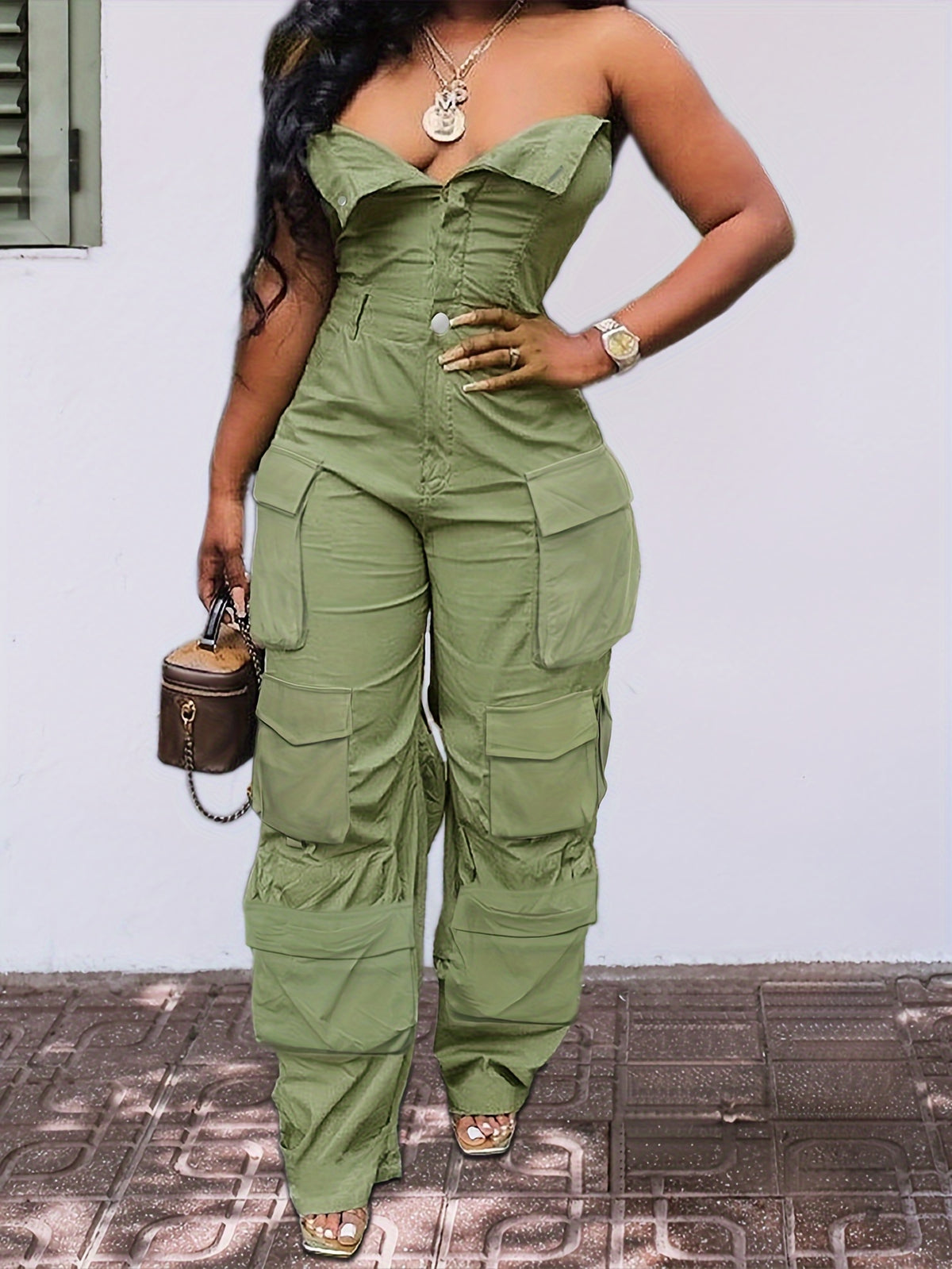 Women Strapless Tube Top Two Piece Outfit Pants Set Casual Sexy Summer Spring