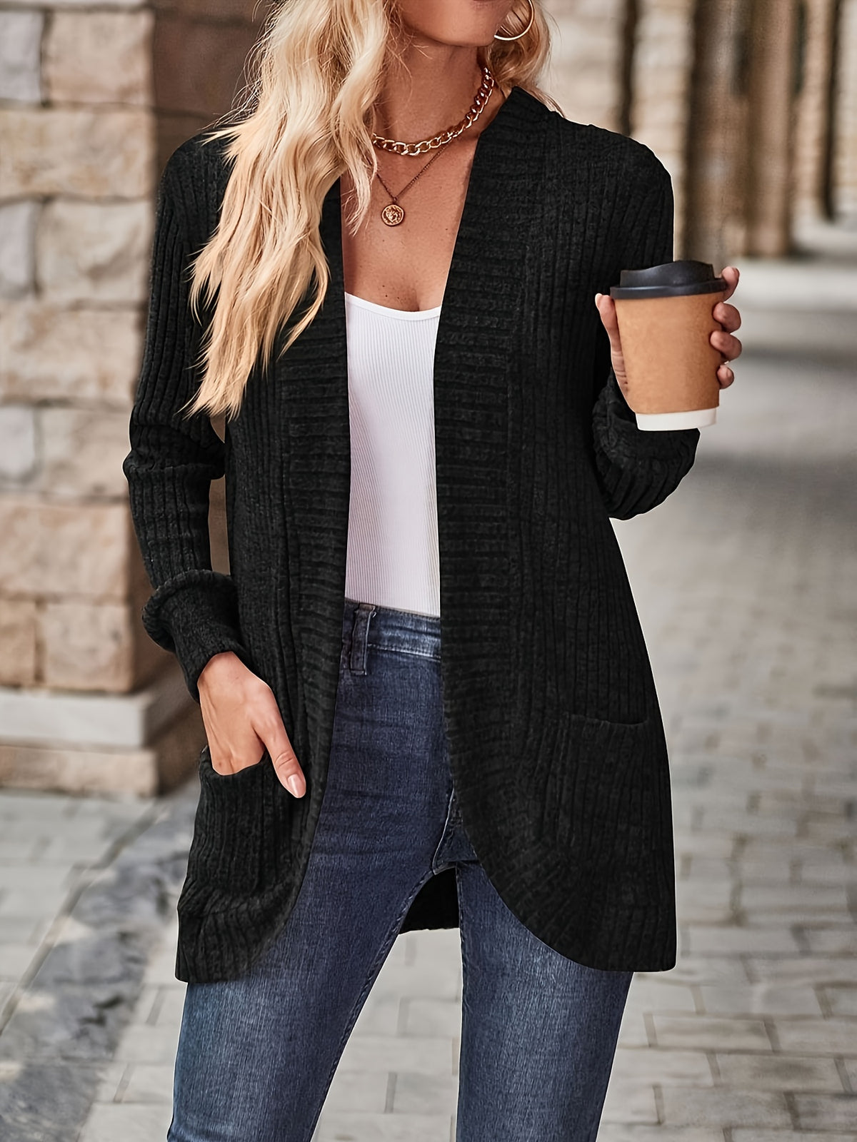 Cardigan Collar Loose Blouse Women Knit Pocket Long Sleeve Solid Color Casual Elegant Top 10 Colors Stretch Everyday Wear S-XXL