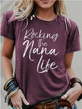 Women's Rocking The Nana Life Short-Sleeve T-Shirt Round Neck Casual Graphic Tee Deep Purple S-XXL