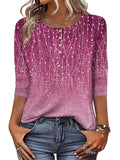 3/4 Sleeve All-Over Print Button-Up Shirt Women Casual Lightweight Stretchy Polyester Blouse Semi-Formal Summer Top S-XXL