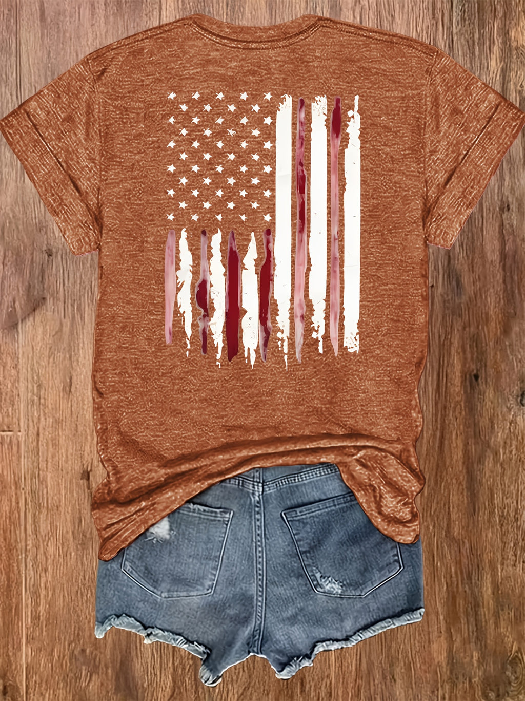 American Flag Print T-Shirt Women Patriotic Graphic Tee Short Sleeve Crew Neck | Fireworks USA Print Lightweight Breathable Top for 4th of July Summer Daily Wear