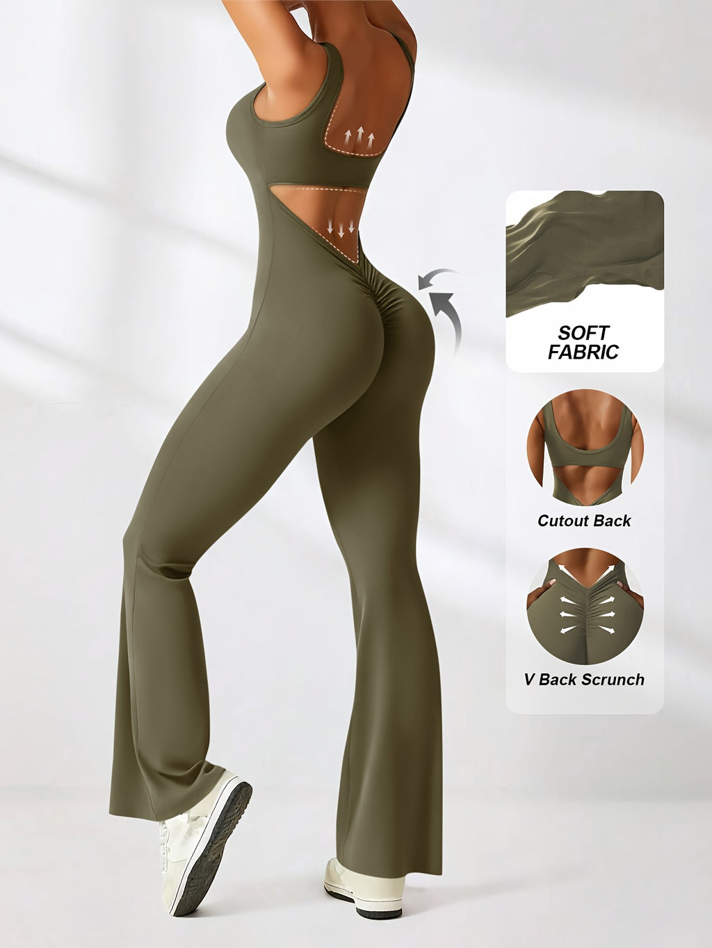 Women's Flare Jumpsuit Square Neck Hollow Out Backless Sexy 2pcs Set Flare Leg One Piece Outfit for Daily Wear Christmas Gift