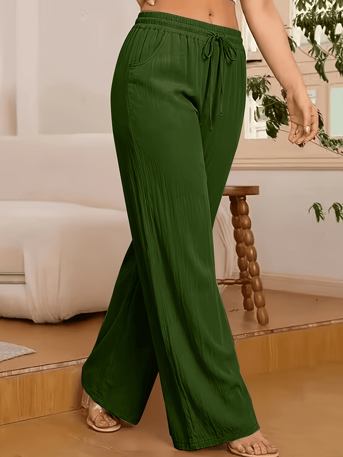 Women's Wide-Leg Pants Solid Color Elastic Waist Casual Comfortable Trousers S-XXL | Mira Roam