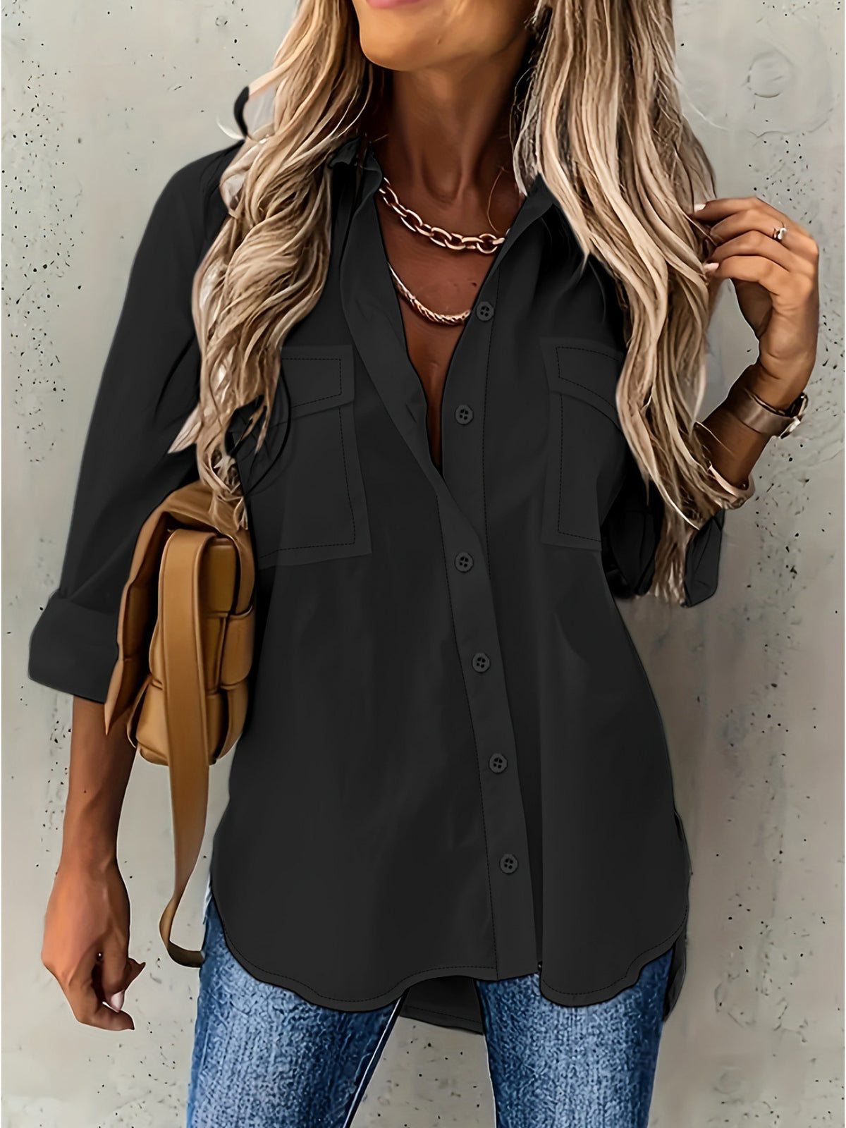 Lapel Collar Button Shirt Women Long Sleeve Relaxed Fit Blouse Versatile Top | Mira Roam