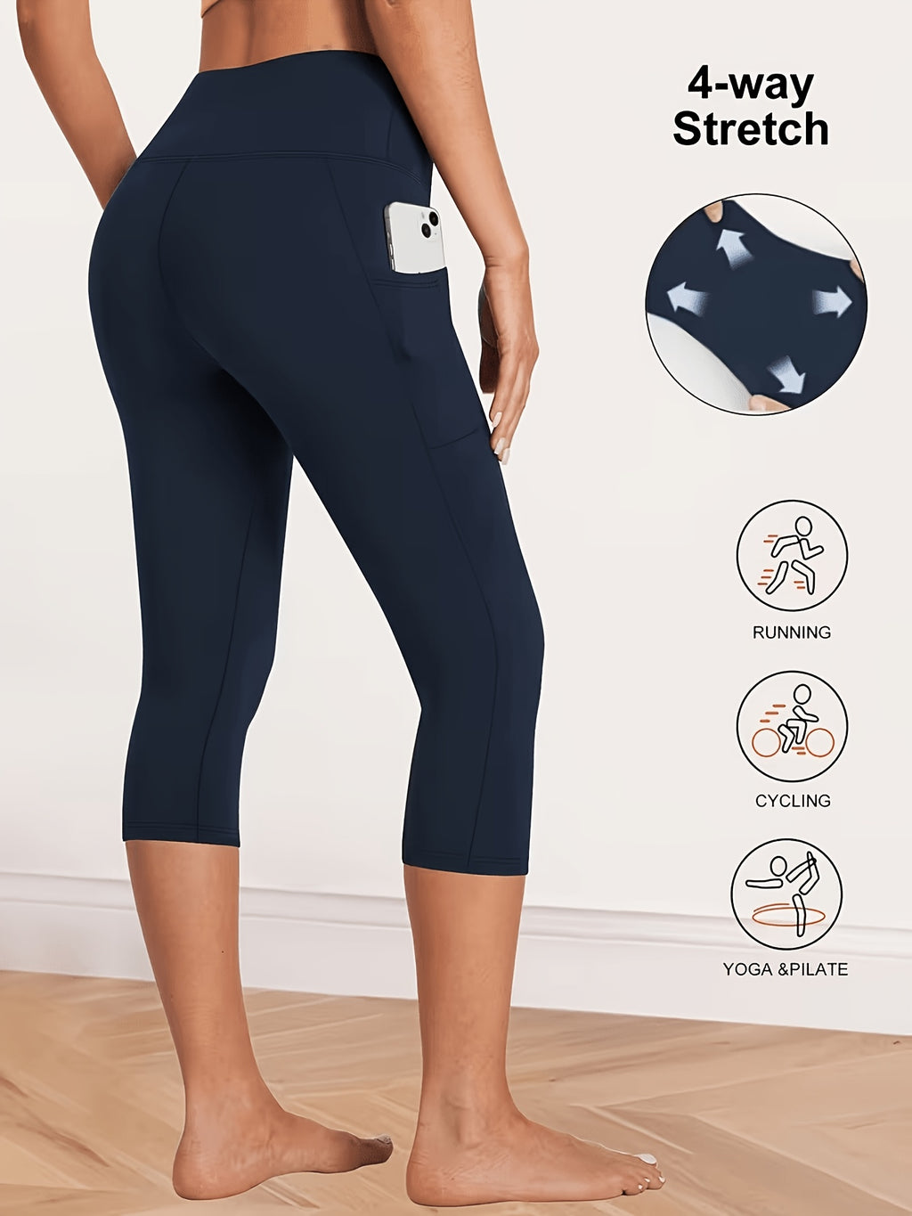 High Waist Capri Leggings with Pockets Women 4-Way Stretch Gray Workout Pants M-XXL Spring Summer Fall