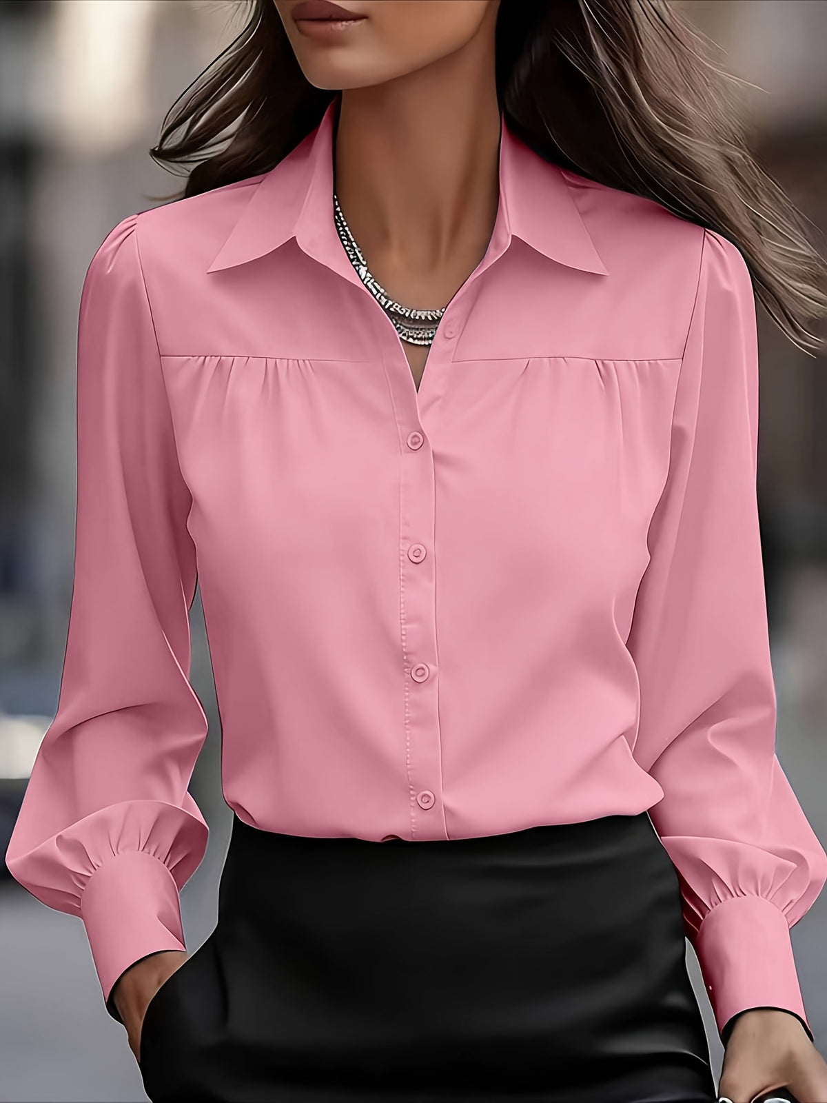 Women's Long Sleeve Loose Blouse Casual Fashion Spring Top Relaxed Fit Lightweight Shirt