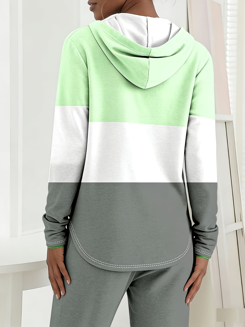 Color Block Hooded Cardigan Wide Leg Pants Lounge Set Women Casual Home Weekend Tracksuit Outfit S-XXL