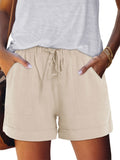 Women's Drawstring Elastic Waist Casual Shorts with Pockets Summer Beach Lightweight Loose Fit Short Pants Pure Color S-XXL