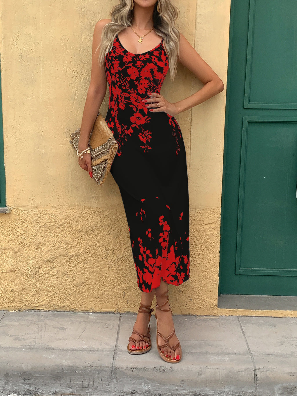 Floral Tropical Print Maxi Dress Women V Neck Spaghetti Strap Summer Vacation Beach Holiday Long Dress Elegant S-XXL