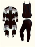 Floral Print 3 Piece Set Women Dress Coat Vest Casual Pants Daily Outfit Co-ord Black Orange Red S-XXL