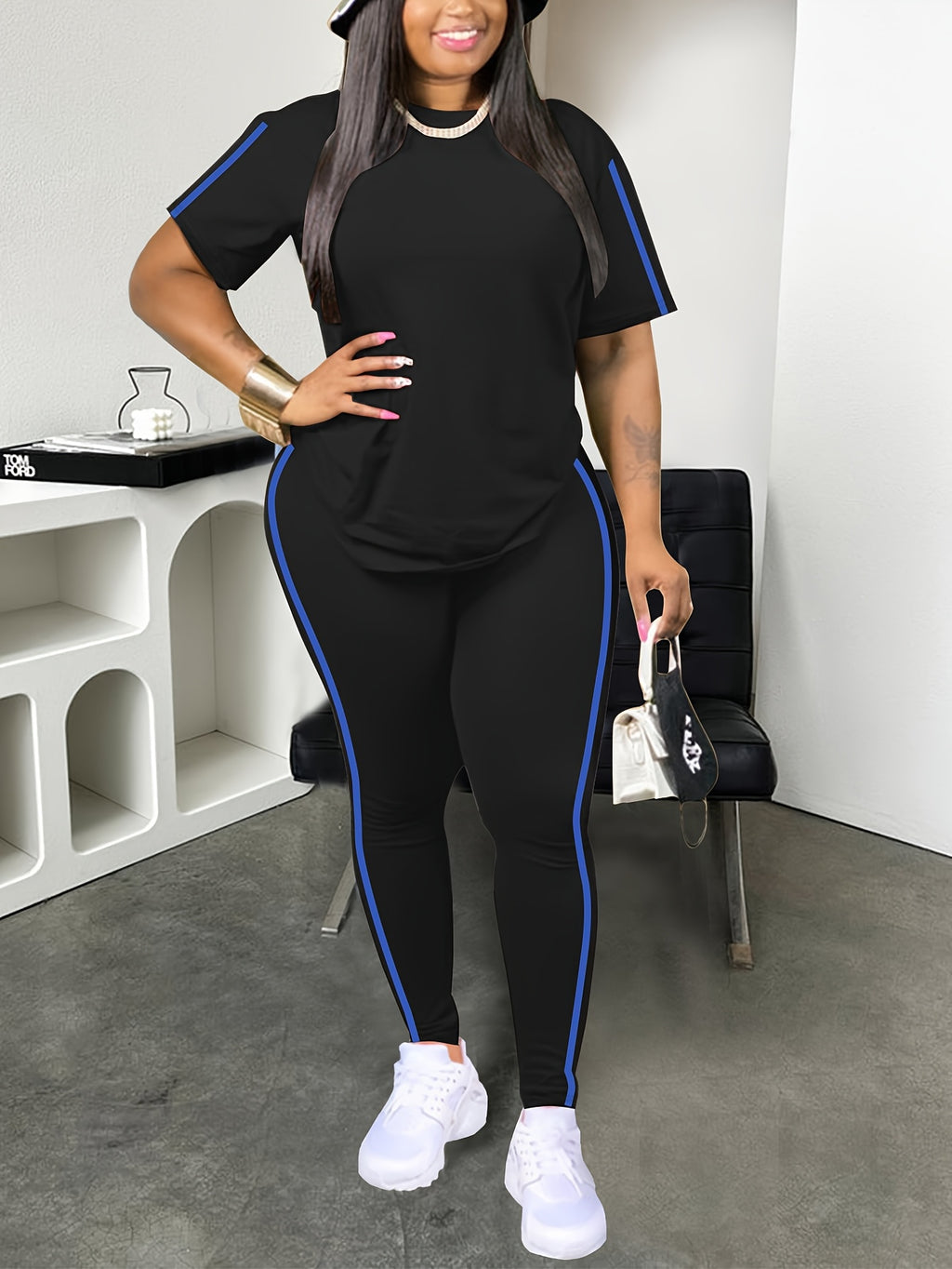 Round Neck Top and Pants Set Women Spring Summer Home Casual Lounge 2 Piece Matching Outfit Comfortable S-XXL