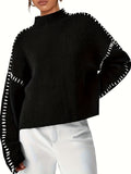 Chunky Knit Oversized Pullover Sweater for Women – Thick Warm Round Neck Long Sleeve Loose Casual Top for Autumn & Winter, Solid Color