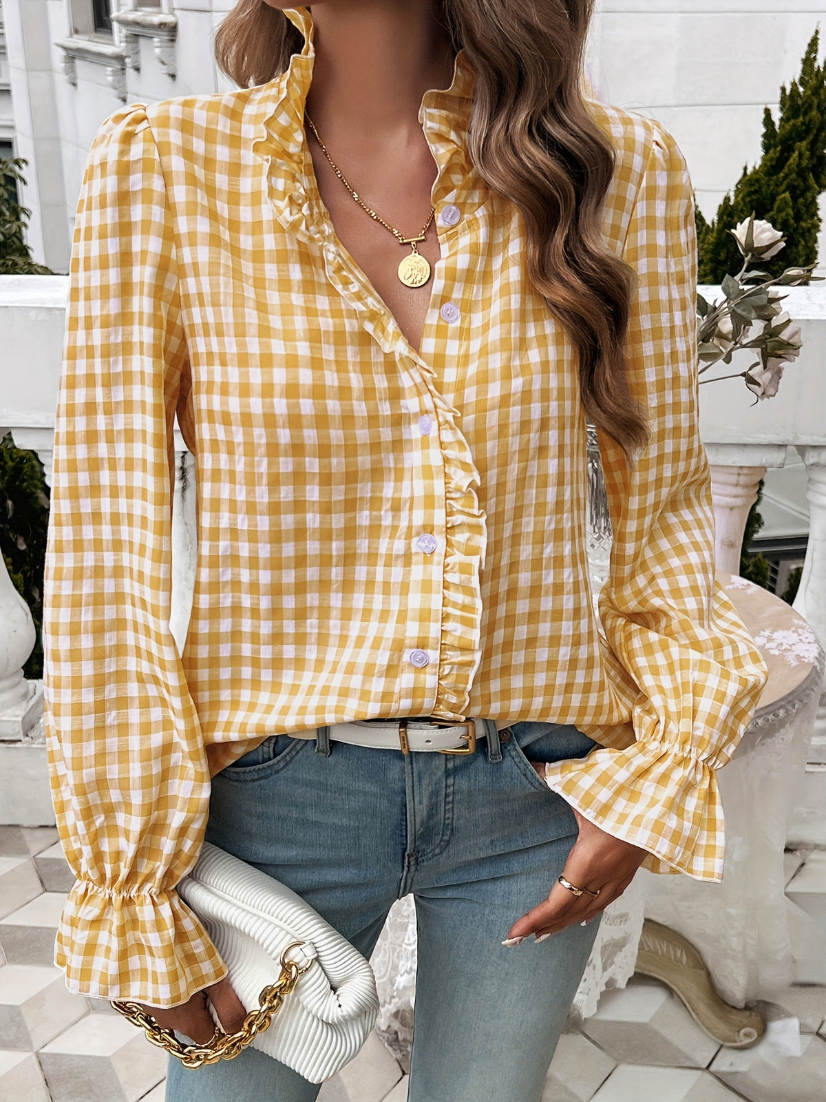 Women's Professional Business Blouse French Contrast Button-Down Shirt Fall Winter Office Top