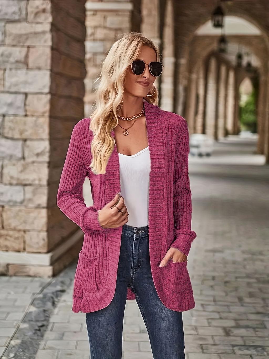 Cardigan Collar Loose Blouse Women Knit Pocket Long Sleeve Solid Color Casual Elegant Top 10 Colors Stretch Everyday Wear S-XXL