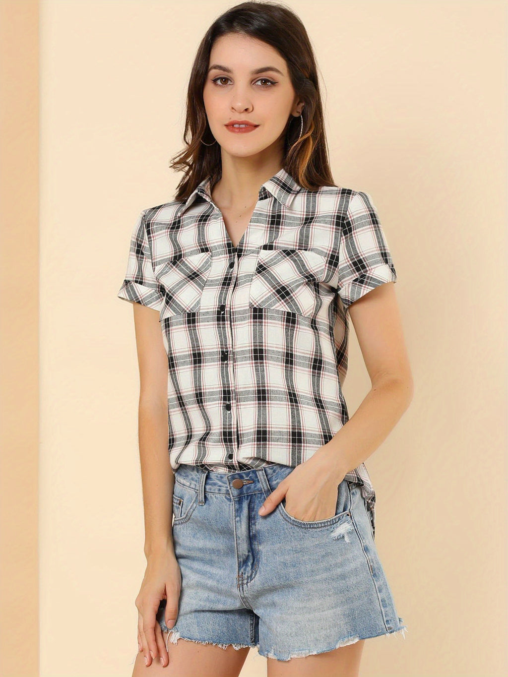 Western Plaid Button Shirt for Women | Classic Flannel Checkered Long Sleeve Top | Casual Country Style Blouse | Machine Washable Women's Plaid Shirt