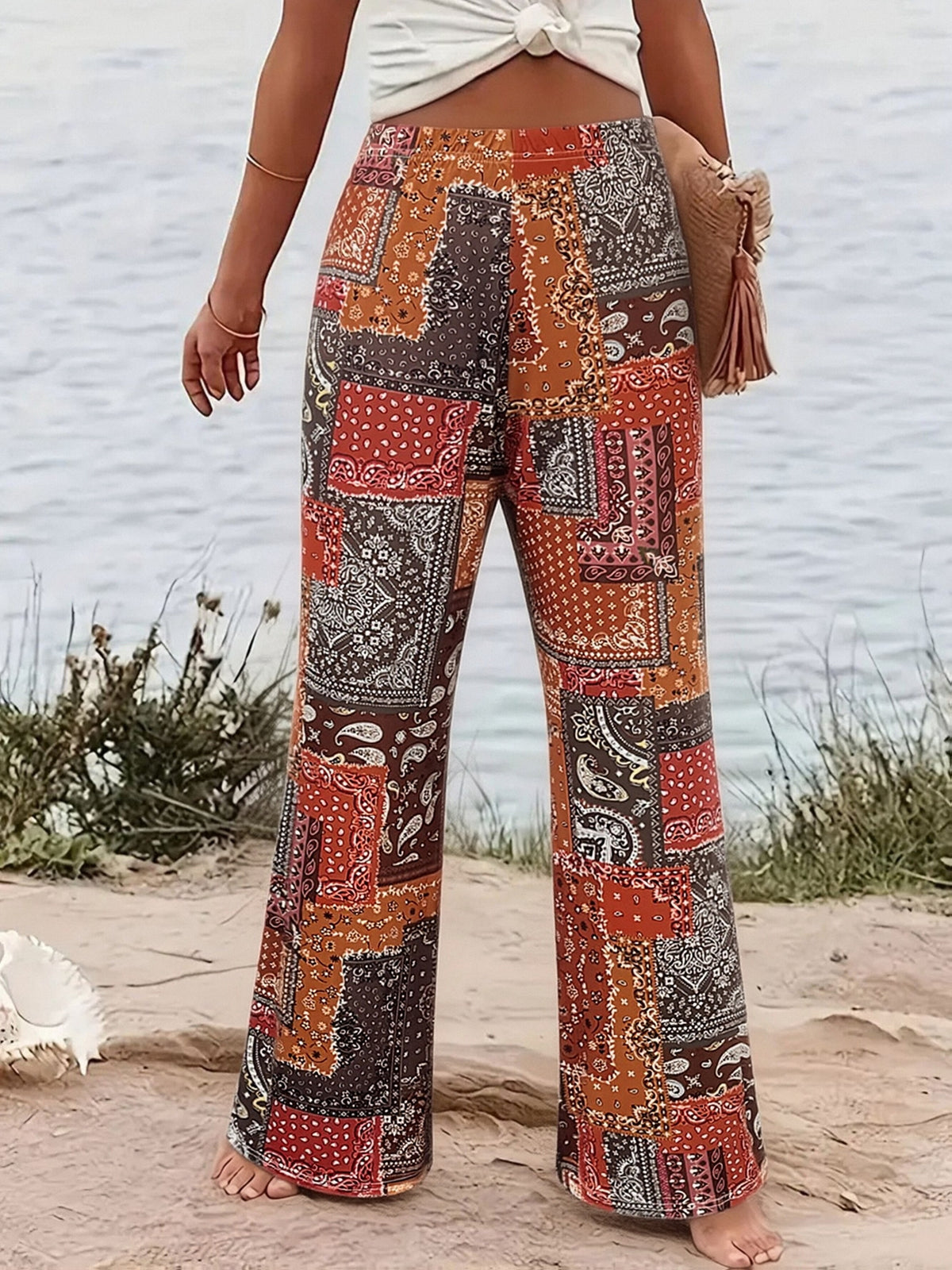Floral Patchwork Loose Long Pants Women Casual Cute Print Wide Leg Summer Trousers Comfortable Everyday Wear