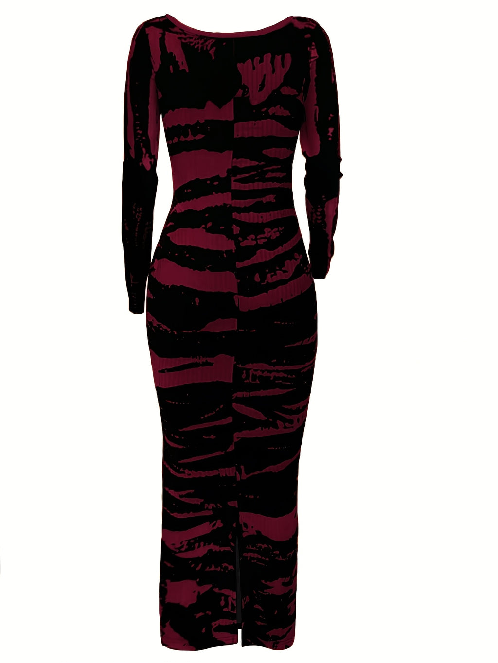 Tie-Dye Bodycon Maxi Dress Women Long Sleeve Ankle Length Contrasting Print Figure-Hugging Sexy Elegant Long Dress