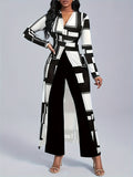 Women's 2-Piece Pants Set Elegant Twist Front V-Neck Long Sleeve Shirt & Straight Leg Pants Fall Winter