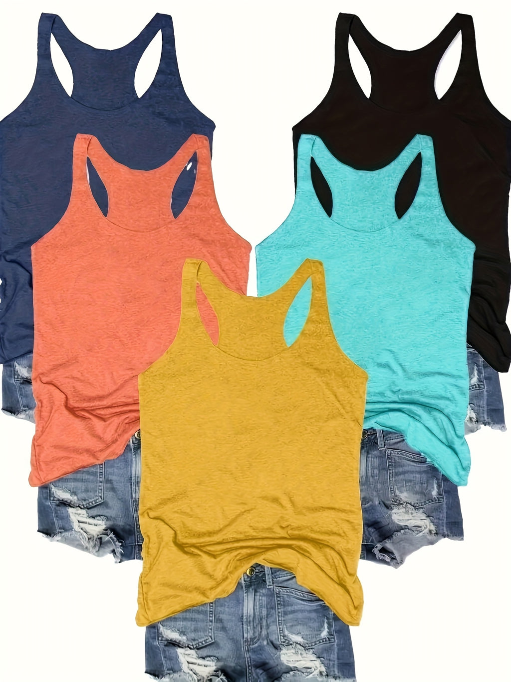 5-Pack Sleeveless Tank Tops for Women | Round Neck Stretchy Casual Cami Tops | Multipack Basic Layering Tops | Spring Summer Everyday Vest Tank Women