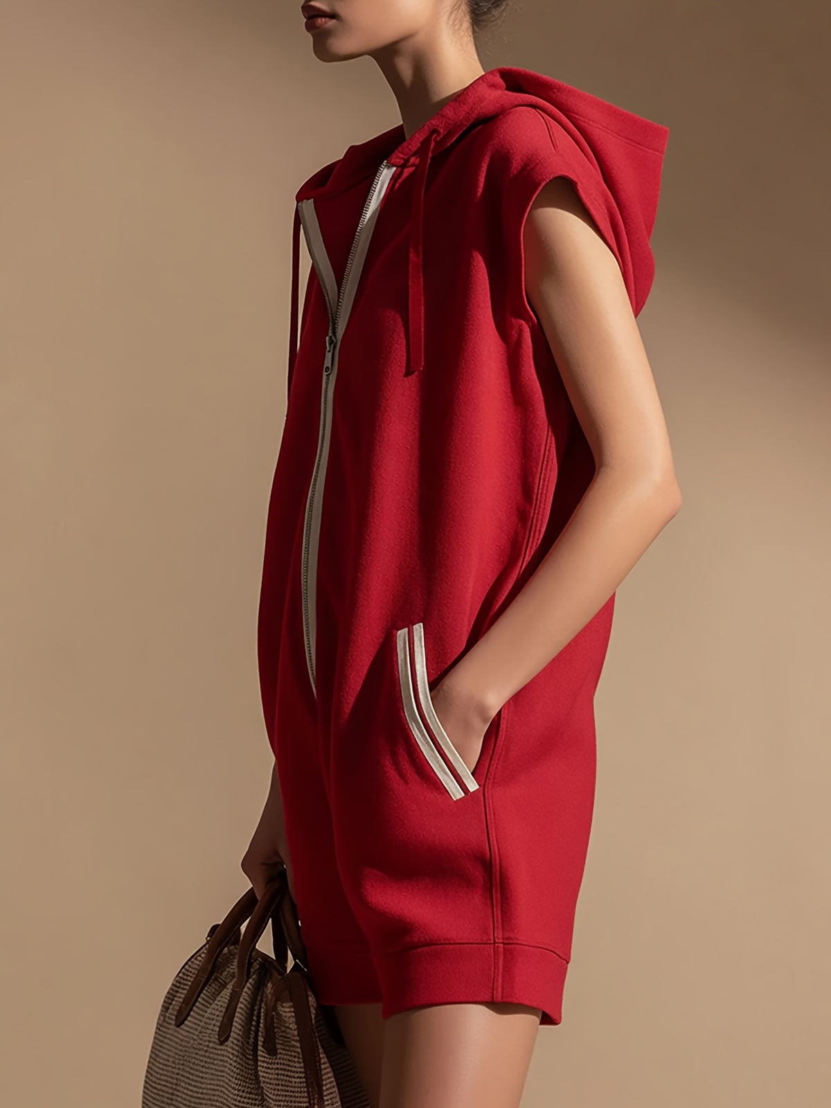 Women's Hooded Sweatshirt Sports Jumpsuit Solid Color Casual Athletic One Piece Hoodie Romper Activewear for Outings & Gym