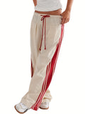 Wide-Leg Palazzo Pants Women High Rise Drawstring Slouchy Fit with Pockets | Side Stripe Casual Lounge Pants 94% Viscose Stretch for Daily Wear Spring Summer