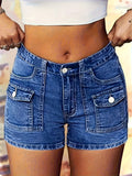 Stretch Denim Cargo Shorts for Women - Multiple Pockets, Built-In Zipper, Mid-Stretch Regular Fit Casual Jean Shorts for Spring Summer Athletic & Everyday Wear