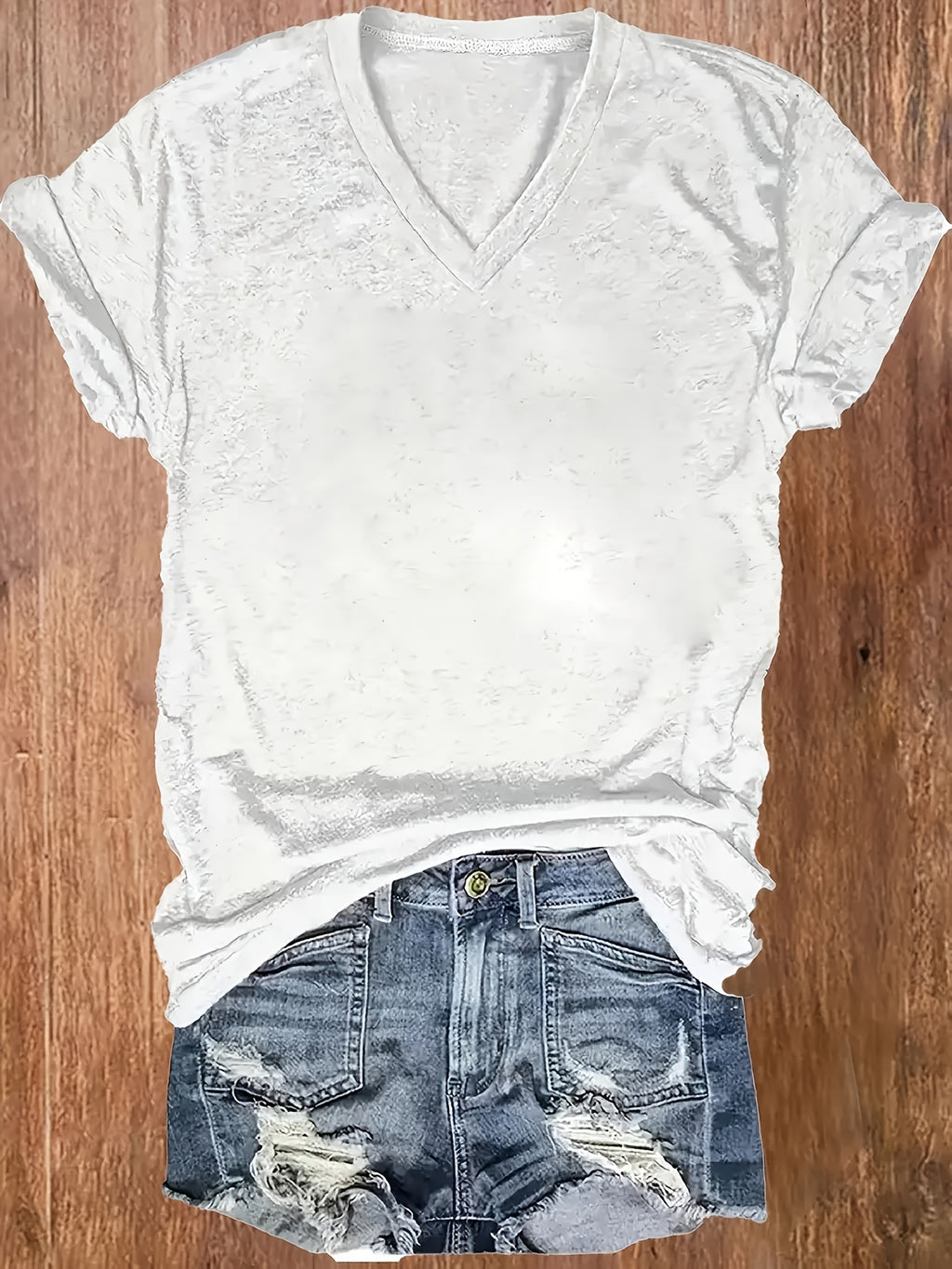 Geometric Print V-Neck Loose Casual T-Shirt for Women - Short Sleeve Soft Stretch Knit Top 180g Spring Summer Everyday Base Layer