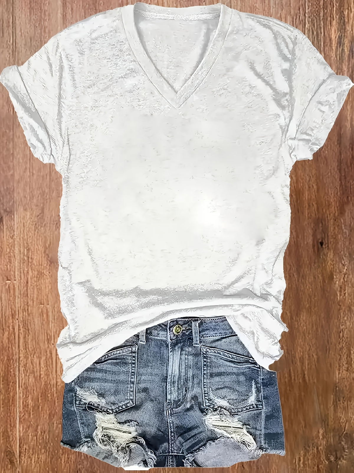 Geometric Print V-Neck Loose Casual T-Shirt for Women - Short Sleeve Soft Stretch Knit Top 180g Spring Summer Everyday Base Layer